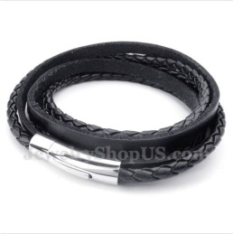 Schwarzes Titan-Lederarmband Für Herren