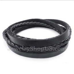 Schwarzes Titan-Lederarmband Für Herren