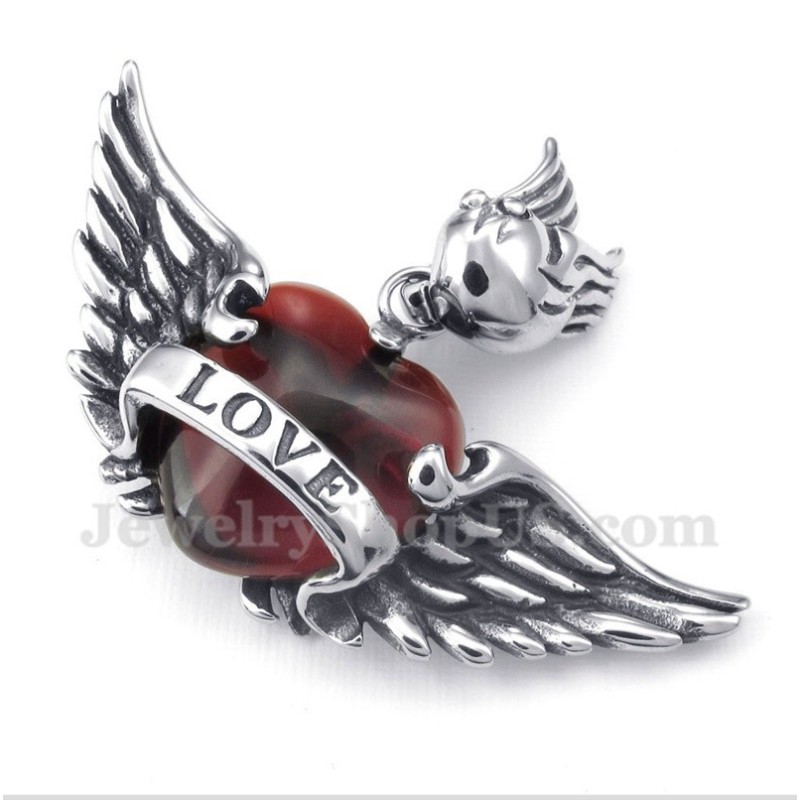 Titan-Anhänger Love Mit Roten Diamanten Und Flügeln Für Herren Mit Kostenloser Kette Titan-Anhänger Love Mit Roten Diamanten Und Flügeln Für Herren Mit Kostenloser Kette