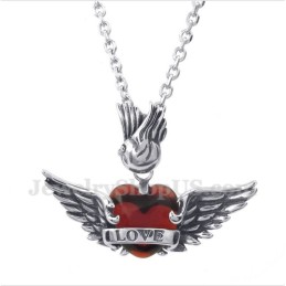 Titan-Anhänger Love Mit Roten Diamanten Und Flügeln Für Herren Mit Kostenloser Kette