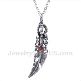 Herren Titan Roter Kristall Feder Anhänger Mit Gratis Kette