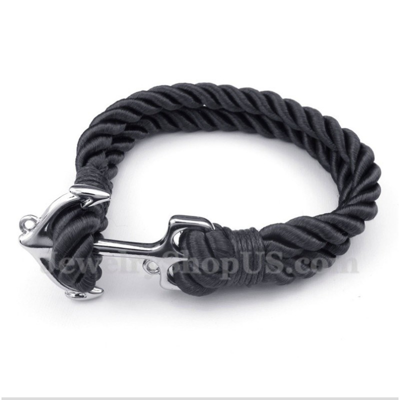 Herren-Armband Aus Titan Mit Anker-Baumwollseil Herren-Armband Aus Titan Mit Anker-Baumwollseil