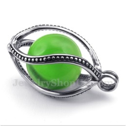Herren Titan Grüner Opal Anhänger Mit Gratiskette