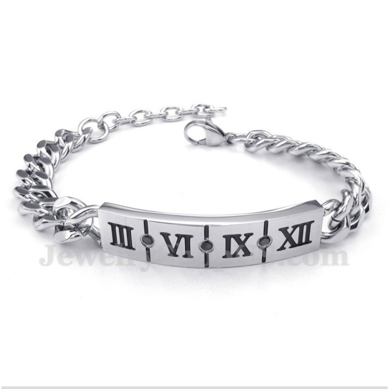 Herrenarmband Aus Titan Mit Römischen Ziffern Und Diamanten Herrenarmband Aus Titan Mit Römischen Ziffern Und Diamanten