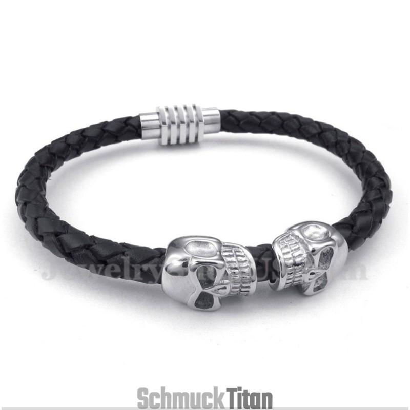 Herren-Lederarmband Aus Titan Mit Totenkopf