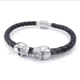 Herren-Lederarmband Aus Titan Mit Totenkopf