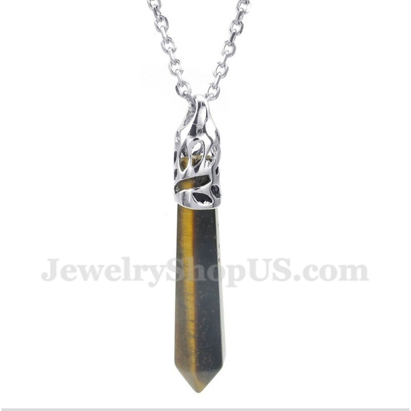 Herren-Anhänger Mit Sechseckigem Prisma Und Tigerauge-Edelsteinen, Mit Kostenloser Kette Herren-Anhänger Mit Sechseckigem Prisma Und Tigerauge-Edelsteinen, Mit Kostenloser Kette