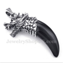 Herren Titan Schwarz Onyx Wolfskopf Hörner Anhänger Mit Kostenloser Kette