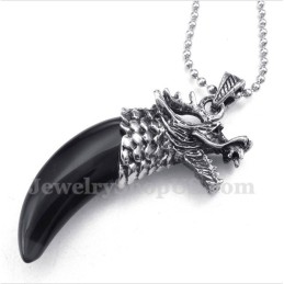Herren Titan Schwarz Onyx Wolfskopf Hörner Anhänger Mit Kostenloser Kette