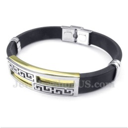 Herrenarmband Aus Titan Und Gummi Mit Griechischem Mäandermuster In Gold