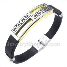 Herrenarmband Aus Titan Und Gummi Mit Griechischem Mäandermuster In Gold