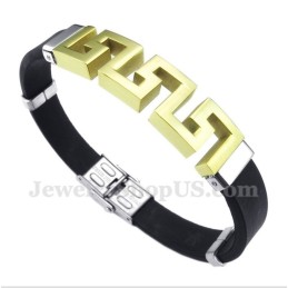 Herrenarmband Aus Titan Und Gummi Mit Griechischem Mäandermuster In Gold