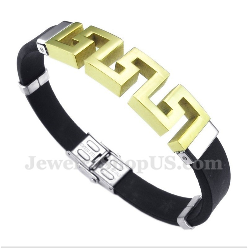 Herrenarmband Aus Titan Und Gummi Mit Griechischem Mäandermuster In Gold Herrenarmband Aus Titan Und Gummi Mit Griechischem Mäandermuster In Gold