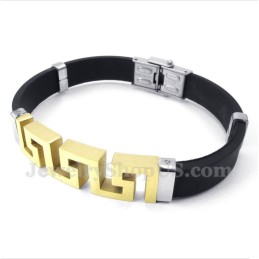 Herrenarmband Aus Titan Und Gummi Mit Griechischem Mäandermuster In Gold