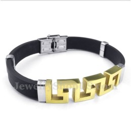 Herrenarmband Aus Titan Und Gummi Mit Griechischem Mäandermuster In Gold