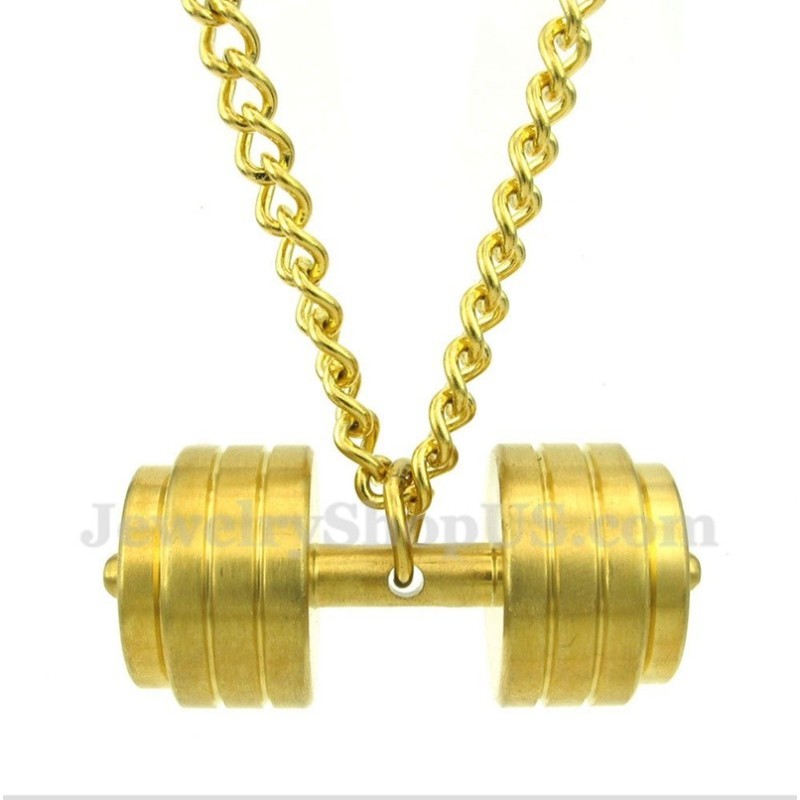 Herren-Hantelanhänger Aus Goldenem Titan Mit Kostenloser Kette Herren-Hantelanhänger Aus Goldenem Titan Mit Kostenloser Kette