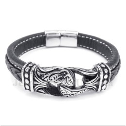 Schwarzes Titan-Lederarmband Für Herren