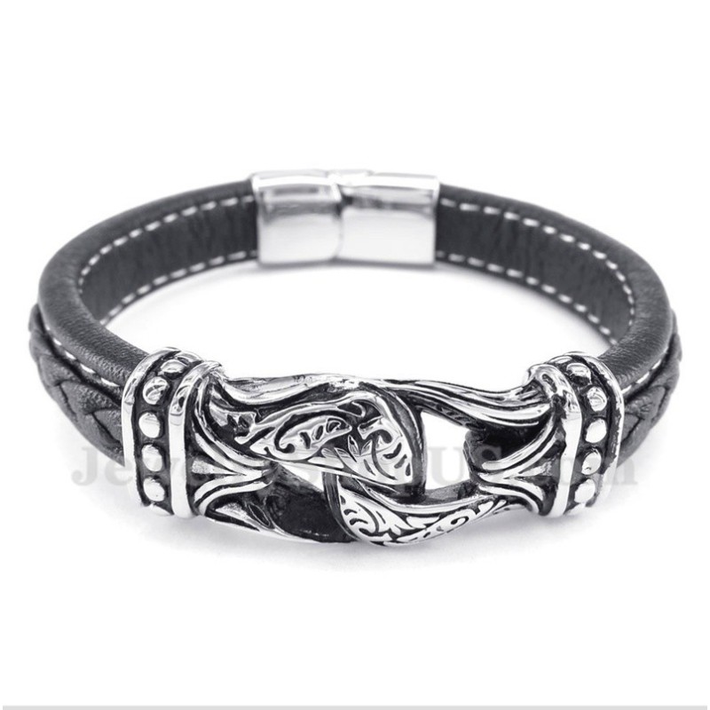Schwarzes Titan-Lederarmband Für Herren Schwarzes Titan-Lederarmband Für Herren