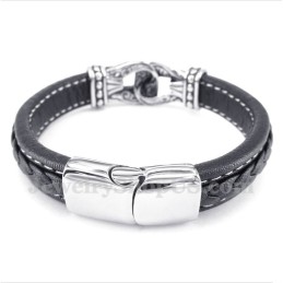 Schwarzes Titan-Lederarmband Für Herren