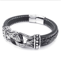 Schwarzes Titan-Lederarmband Für Herren