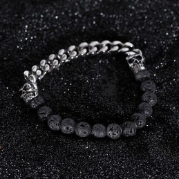Totenkopf-Buddha-Perlen, Titan-Armband Mit Vulkansteinperlen
