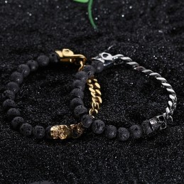 Totenkopf-Buddha-Perlen, Titan-Armband Mit Vulkansteinperlen