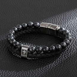 Türkis Titan Armband Mode Herren Kreuz Leder Armband