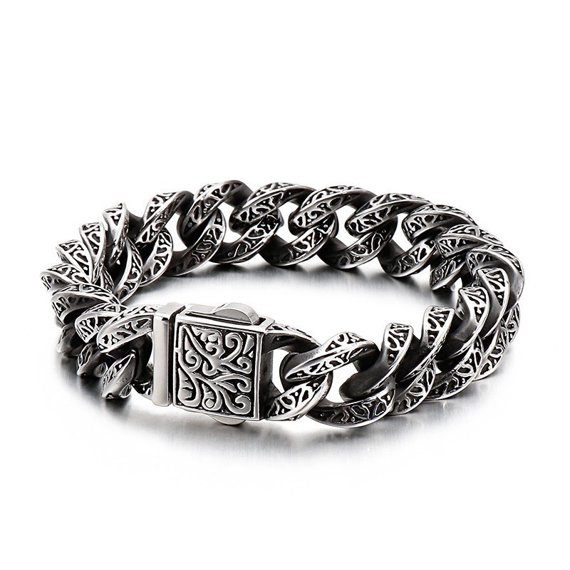 Herren-Titanarmband Mit Vintage-Schlaufen Und Floralen Totenköpfen Herren-Titanarmband Mit Vintage-Schlaufen Und Floralen Totenköpfen