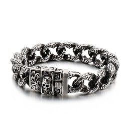 Herren-Titanarmband Mit Vintage-Schlaufen Und Floralen Totenköpfen