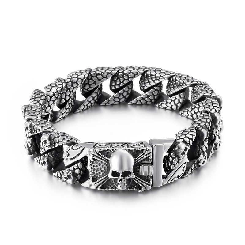 Schickes Titan-Kreuzarmband Herren-Titan-Totenkopfarmband Schickes Titan-Kreuzarmband Herren-Titan-Totenkopfarmband
