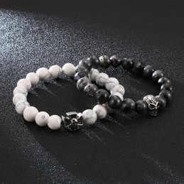 Handgemachtes Perlenarmband Stretchseil Weiß Türkis Titan Totenkopf Armband