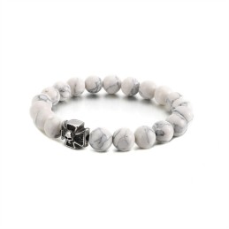 Handgemachtes Perlenarmband Stretchseil Weiß Türkis Titan Totenkopf Armband