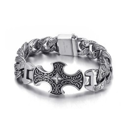 Herren-Titanarmband Mit Vintage-Muster Und Kreuz