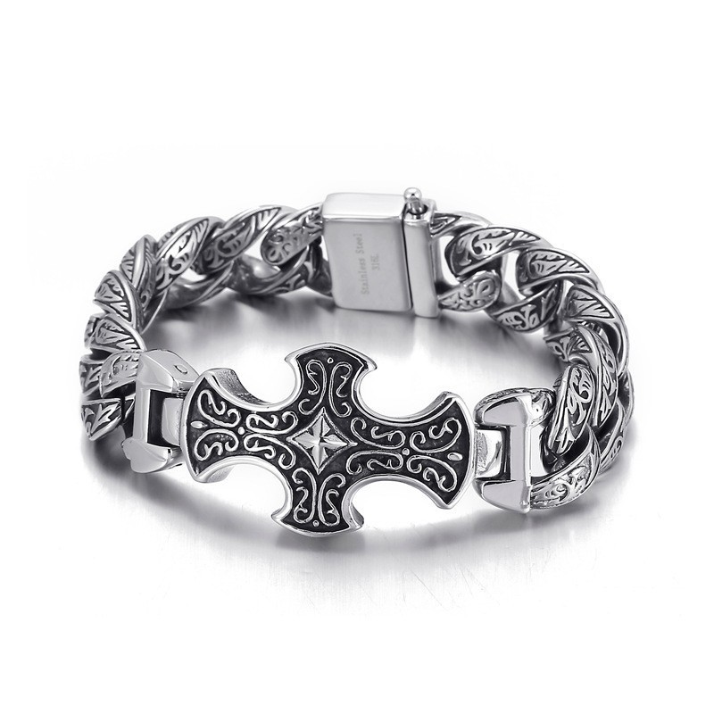 Herren-Titanarmband Mit Vintage-Muster Und Kreuz Herren-Titanarmband Mit Vintage-Muster Und Kreuz