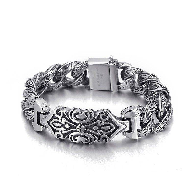 Herren-Titanarmband Mit Vintage-Muster Und Kreuz Herren-Titanarmband Mit Vintage-Muster Und Kreuz