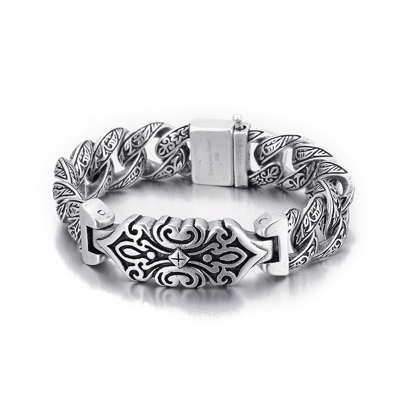 Herren-Titanarmband Mit Vintage-Muster Und Kreuz Herren-Titanarmband Mit Vintage-Muster Und Kreuz