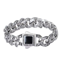 Rosette Vintage Herrenarmband Titanarmband Mit Schwarzen Edelsteinen