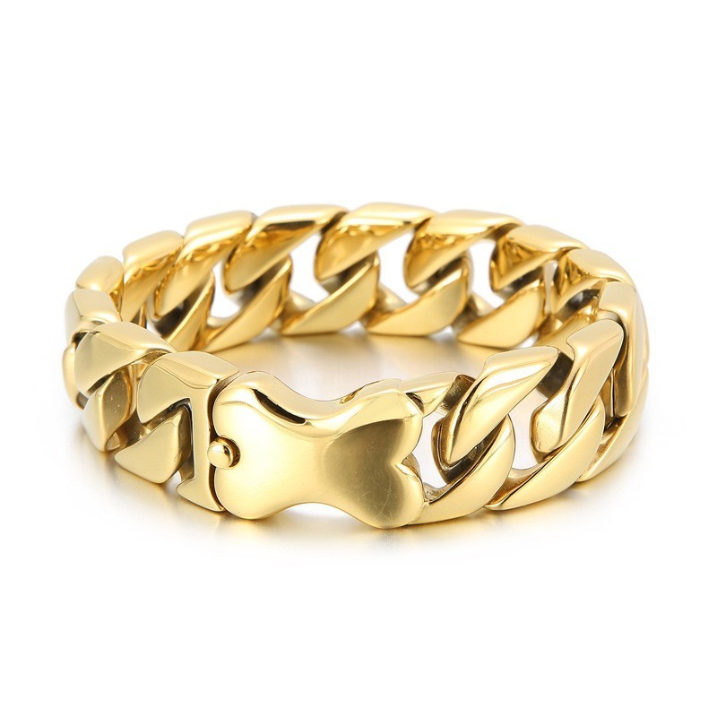 Neues Herrenarmband Mit Kubanischer Kette Und Coolem Knochen-Einsatzverschluss, Poliert