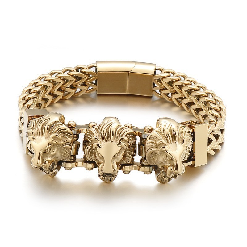 Bully Skull Wolfskopf Löwenkopf Herren Titan Armband Mischreihe Bully Skull Wolfskopf Löwenkopf Herren Titan Armband Mischreihe