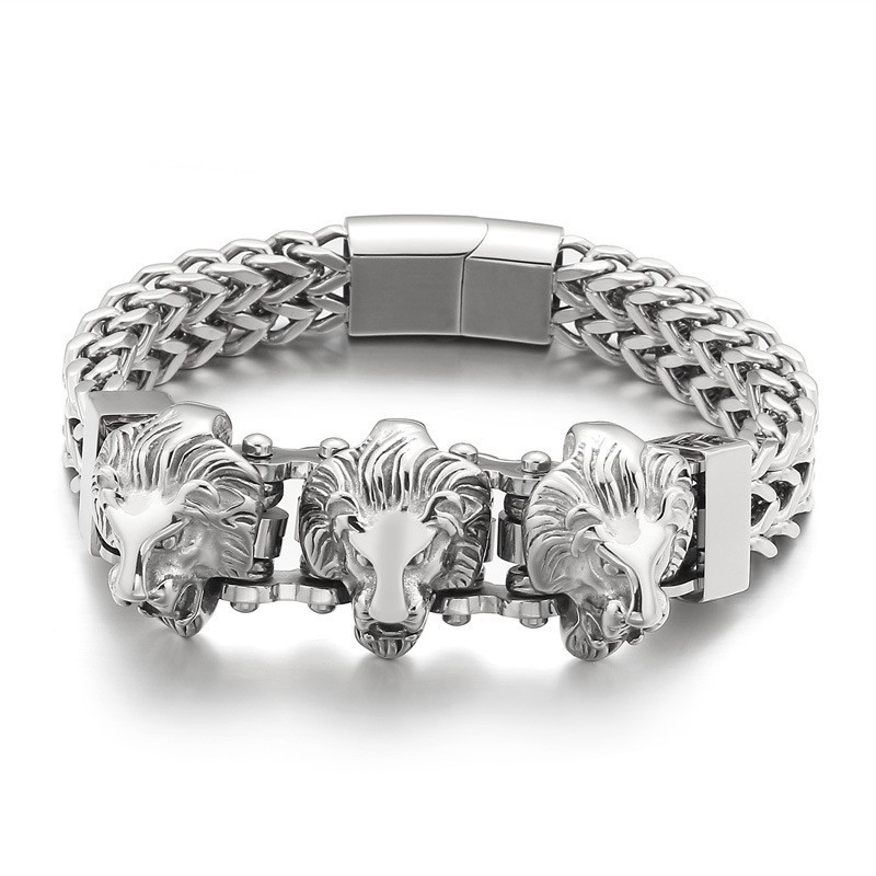 Bully Skull Wolfskopf Löwenkopf Herren Titan Armband Mischreihe Bully Skull Wolfskopf Löwenkopf Herren Titan Armband Mischreihe
