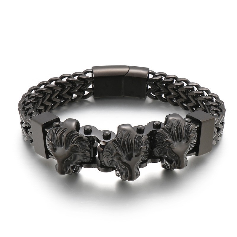 Bully Skull Wolfskopf Löwenkopf Herren Titan Armband Mischreihe Bully Skull Wolfskopf Löwenkopf Herren Titan Armband Mischreihe