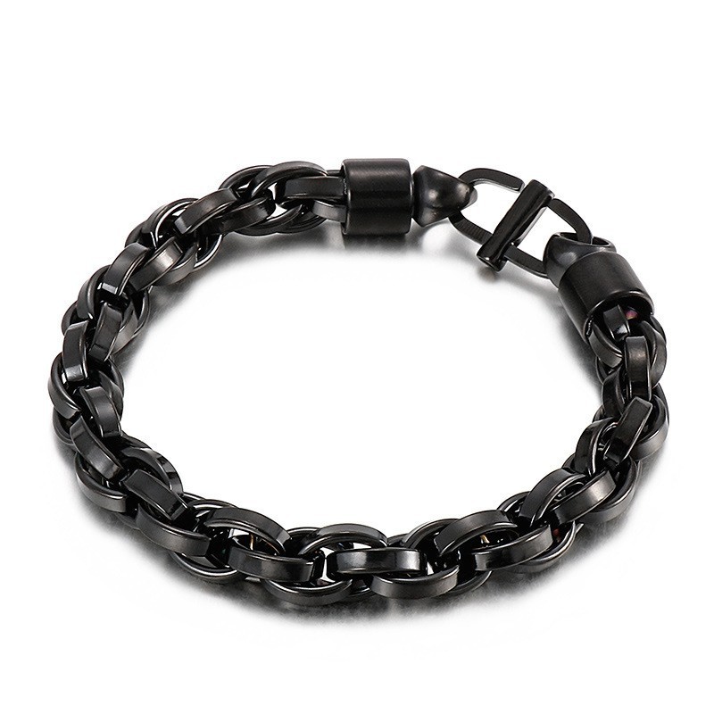 Herren-Armband Aus Titan Mit Ovaler Kette Und Buchstabenverschluss Herren-Armband Aus Titan Mit Ovaler Kette Und Buchstabenverschluss