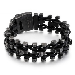 Retro Farbe Dicken Schädel Leder Seil Armband Titan Herren Biker Armband