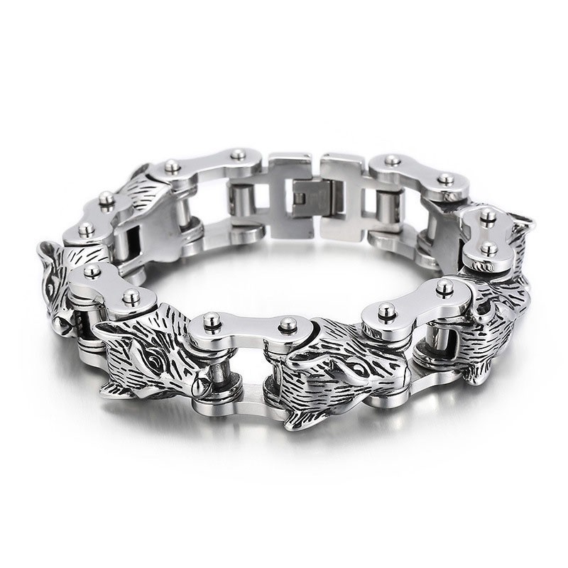 Animal Series Tide Hand Schmuck Fashion Rock Hip-Hop Street Wolf Head Biker Titan Herrenarmband Animal Series Tide Hand Schmuck Fashion Rock Hip-Hop Street Wolf Head Biker Titan Herrenarmband