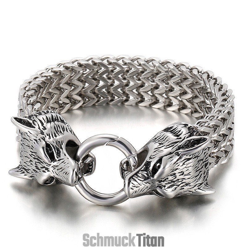 Schickes Trendiges Wolfskopfarmband Aus Titan