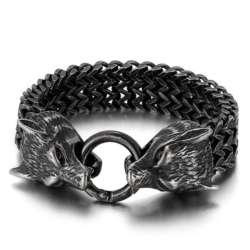 Schickes Hipster Titan Wolfskopf Armband Schickes Hipster Titan Wolfskopf Armband
