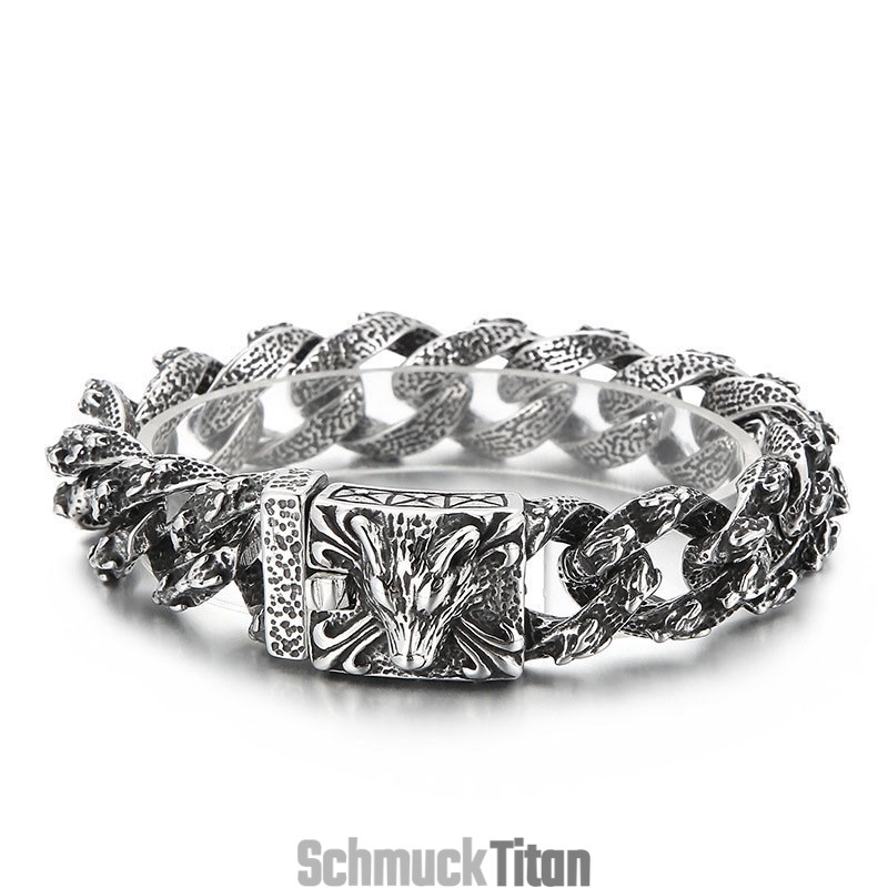 Retro-Mode Schwarz Chic Stil Wolf Kopf Titan Armband Für Männer