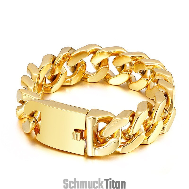 Vergoldetes Herrenarmband Mit Dickem Titaneinsatz Und Hip-Hop-Stil