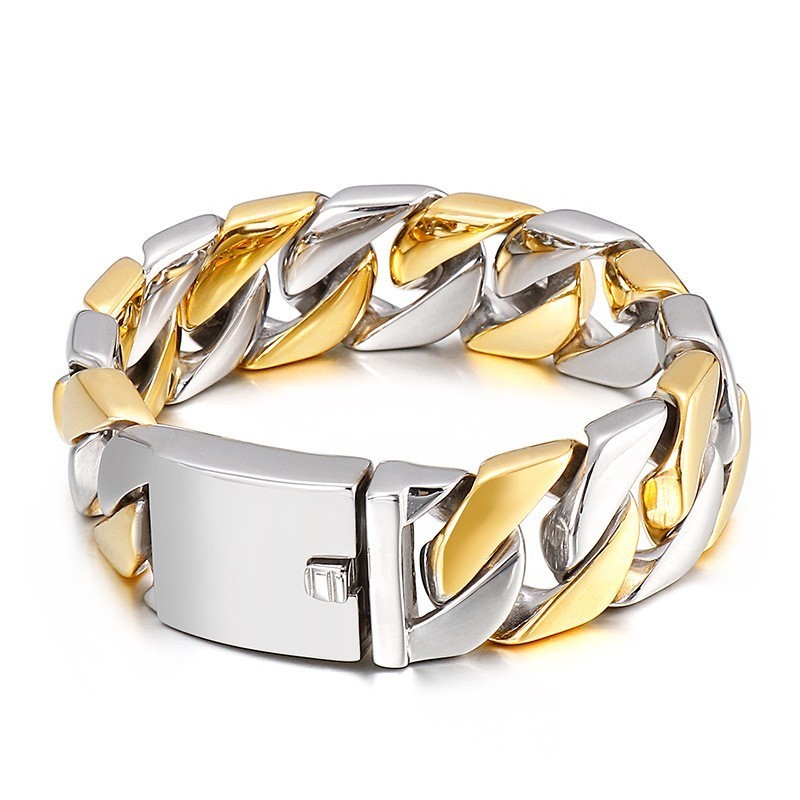 Vergoldetes Herrenarmband Mit Dickem Titaneinsatz Und Hip-Hop-Stil Vergoldetes Herrenarmband Mit Dickem Titaneinsatz Und Hip-Hop-Stil