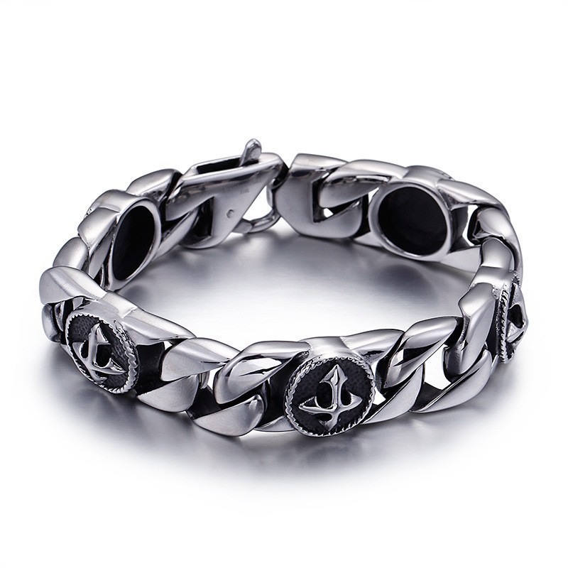 Titanarmband Im Vintage-Chic-Stil Mit Rundem Kreuz Titanarmband Im Vintage-Chic-Stil Mit Rundem Kreuz